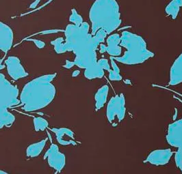 Polyester satijn donkerbruin met blauwe bladeren